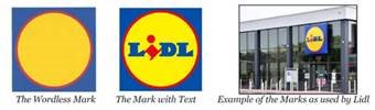 Image showing the wordless mark, Mark with text and an example of the Marks as used by Lidl
