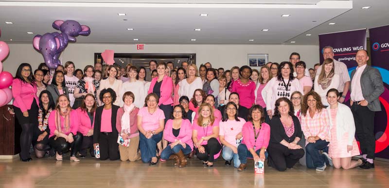 Photograph of a large number of Gowling WLG employees wearing pink for International Day of Pink